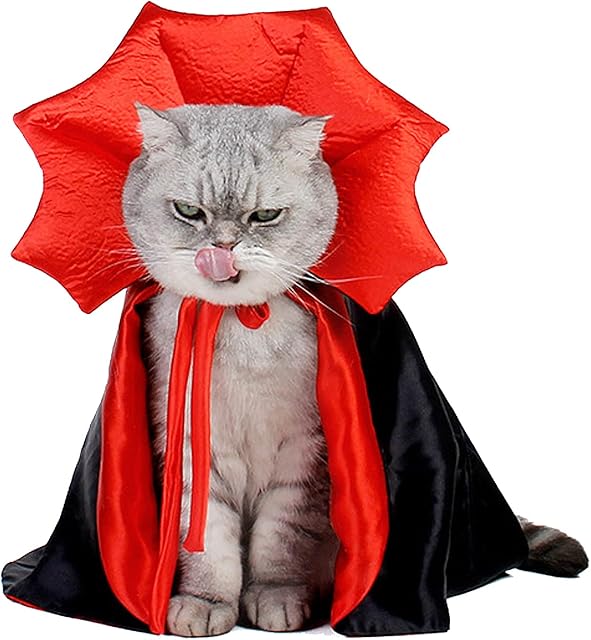 Blue Dream Island Halloween Cat Vampire Costume, Cosplay and Halloween Pet Dress, Cat Dressing Up Cloak Devil Costume Cape for Cats Small Dogs