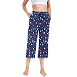 Eionryn Red Blue White Stars Womens Pajama Capri Pants Lounge Pajama Bottoms Soft Sleep Pj Yoga Pants S