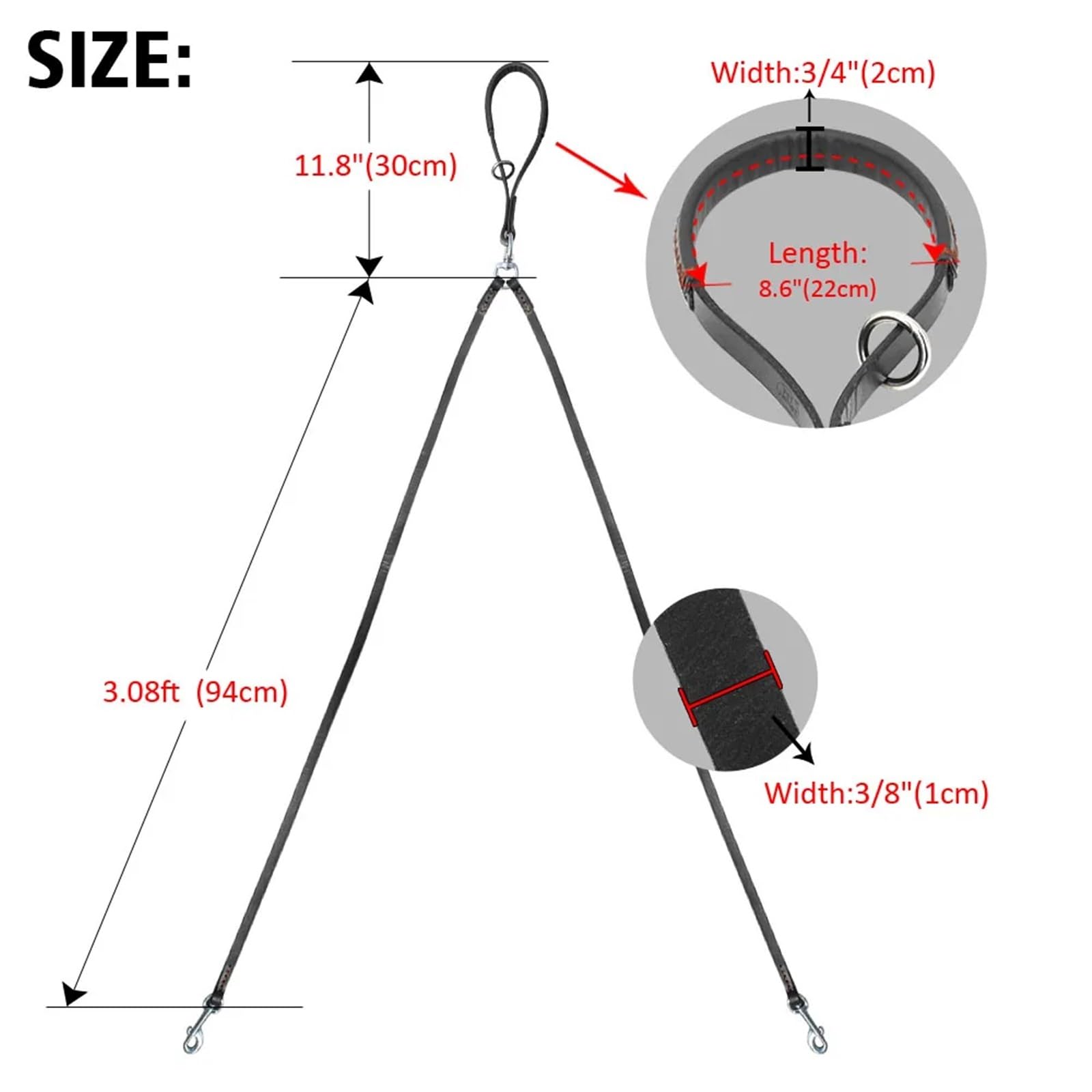 Laisse pour chien 2 voies double en cuir pour animal domestique avec coupleur anti-nœuds avec poignée pour la marche et le dressage de 2 chiens de petite et moyenne taille (noir)