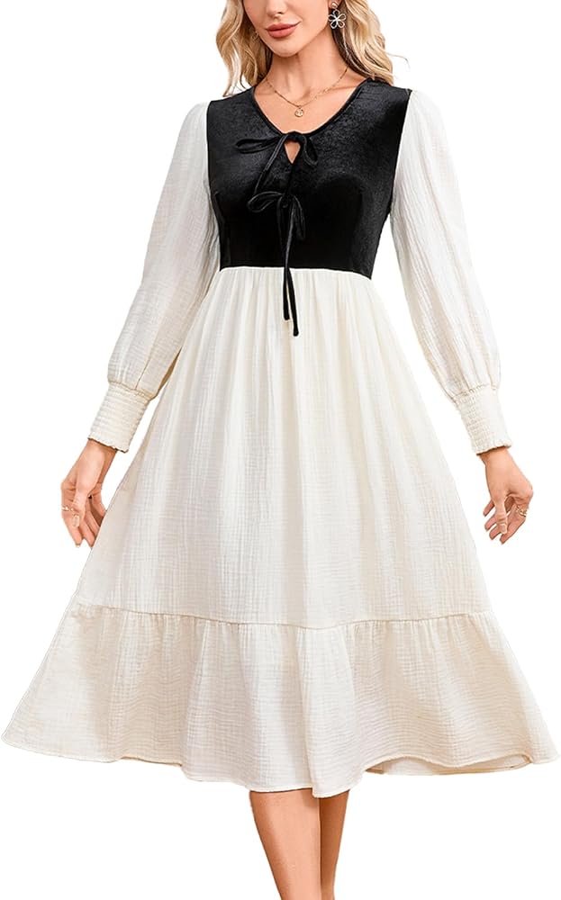 empire waist midi dress in plaid PRIMODA Women's Long Sleeve Empire Waist Buffalo Plaid Midi Swing Dress  with Belt(Black S) at Amazon Women's Clothing store
