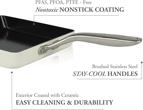 Miniatura 4 de TeChef Collection  Sartén antiadherente de cerámica, no tóxica, no tóxica, libre de PFAS, PFOA, PTFE, fabricada en Corea (sartén cuadrada)