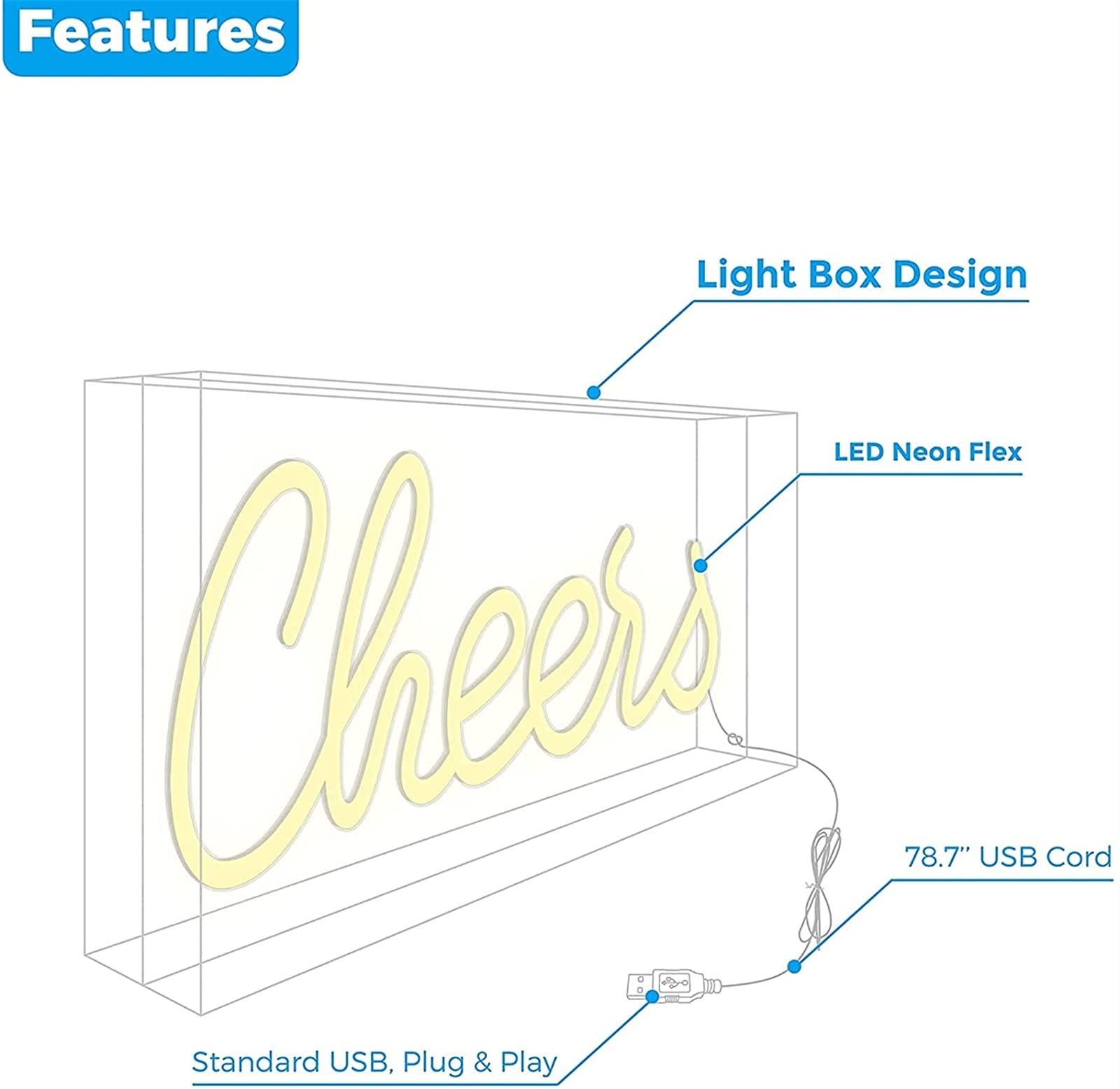 NAKEAH Luz Blanca fría Letrero de neón LED Luz de Modelado LED Letrero de Letras Luminosas Panel de acrílico Luz Decorativa de neón, 30X20cm