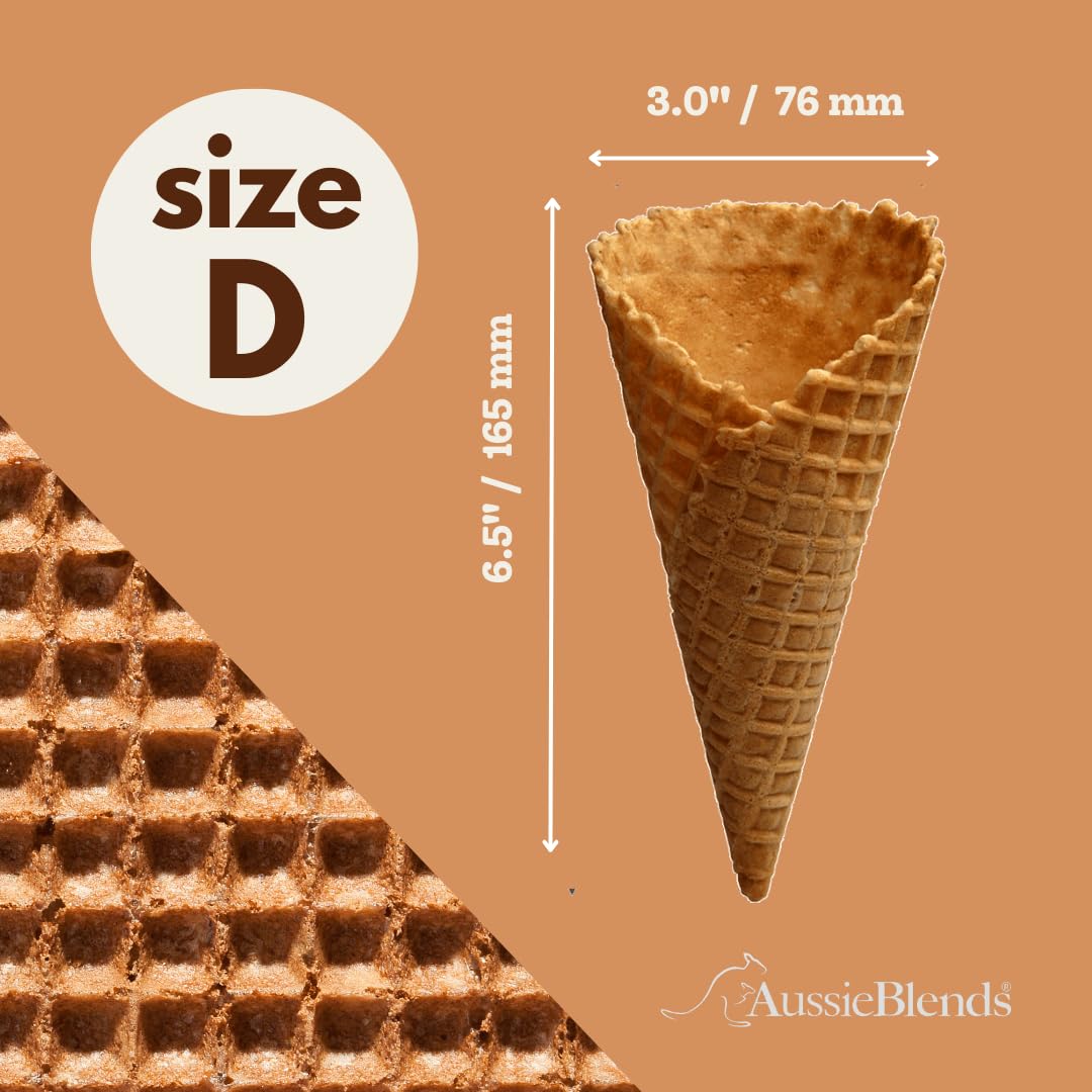 AussieBlends Waffle Ice Cream Cones Bulk For Soft Serve, Gelato, and Scooped Ice Cream, Waffle Cones Bulk, Natural Cone Flavor in Large Size, 156 Count, (Natural, Large)