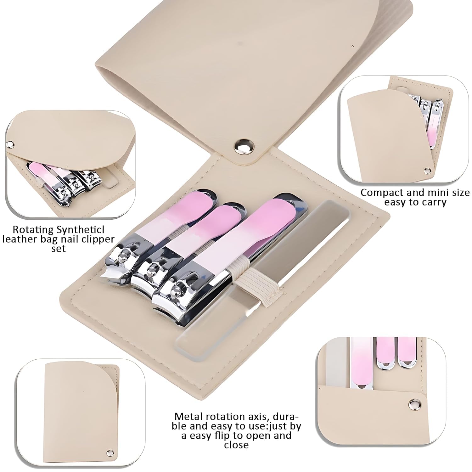 Netram Store Professional Manicure Multifunctional Nail Care Clippers Set Carbon Steel Portable Travel Mini Cutter Kit With Leather Bag For Men Women (10 Psc Pink) 1