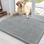 smiry Door Mat, Super Absorbent Chenille Dog Door Mat, Washable Non Slip Door Matts Indoor, Soft Microfiber Pet Rug and Bath Mat for Entrance Kitchen Muddy Shoes & Paws - Grey, 51 x 76 cm