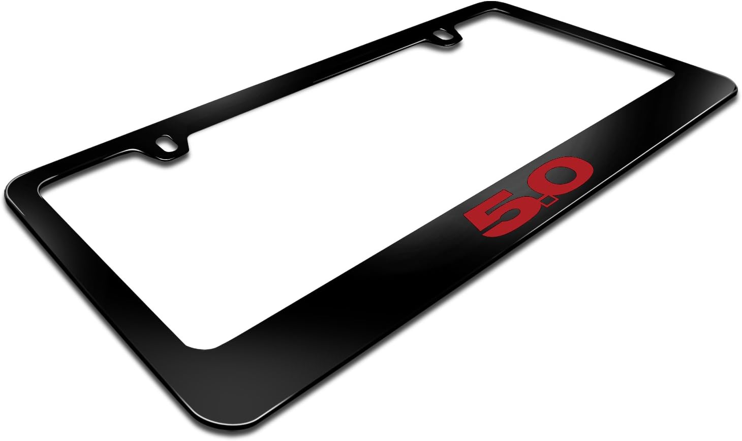 iPick Image for Ford Mustang 5.0 in Red UV-LED Printed American-Made Black Metal License Plate Frame