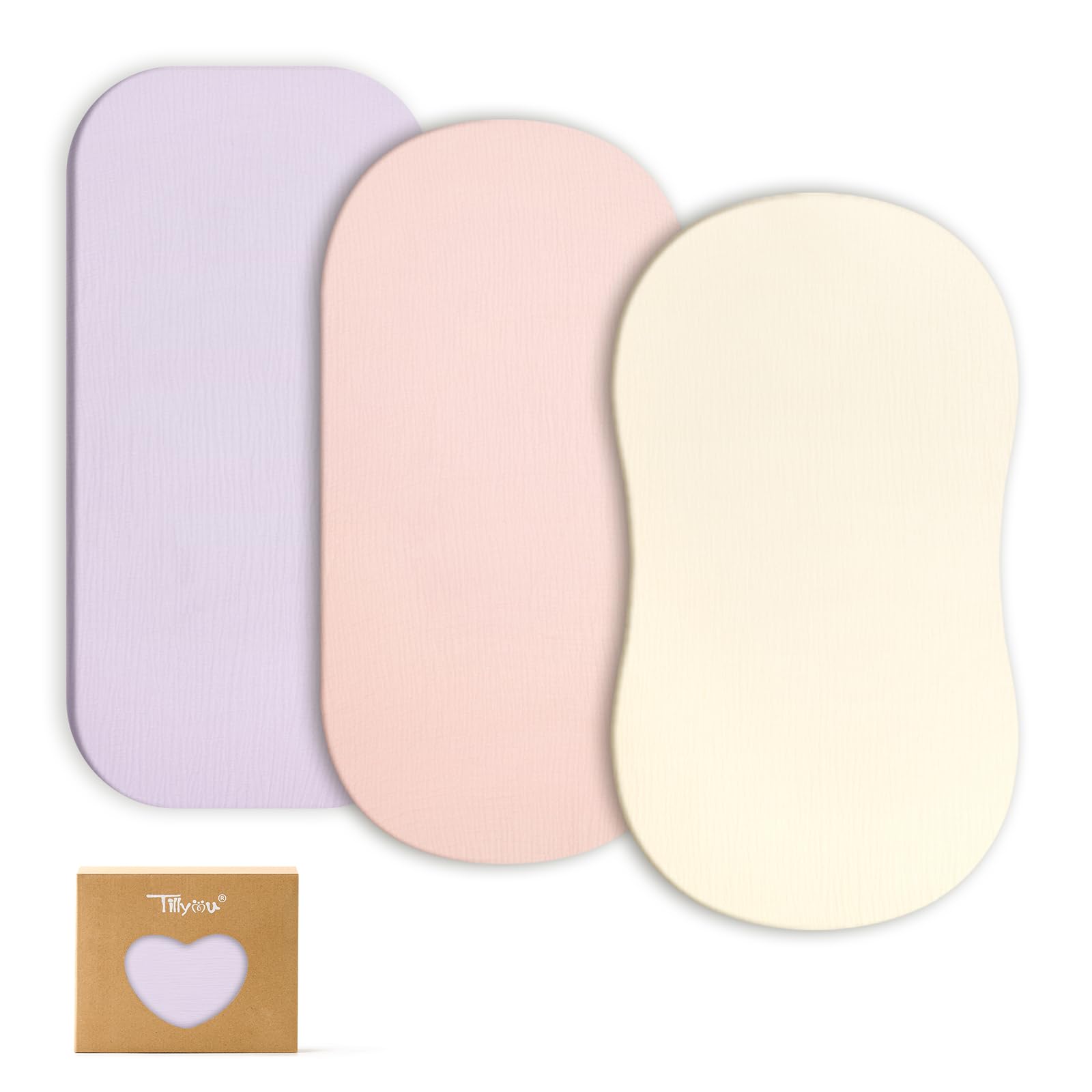TILLYOU Musselin Spannbettlaken 3er Set Spannbettlaken Kinderwagen 100% Baumwolle Spannbettlaken Beistellbett 40x80 cm, Rosalila