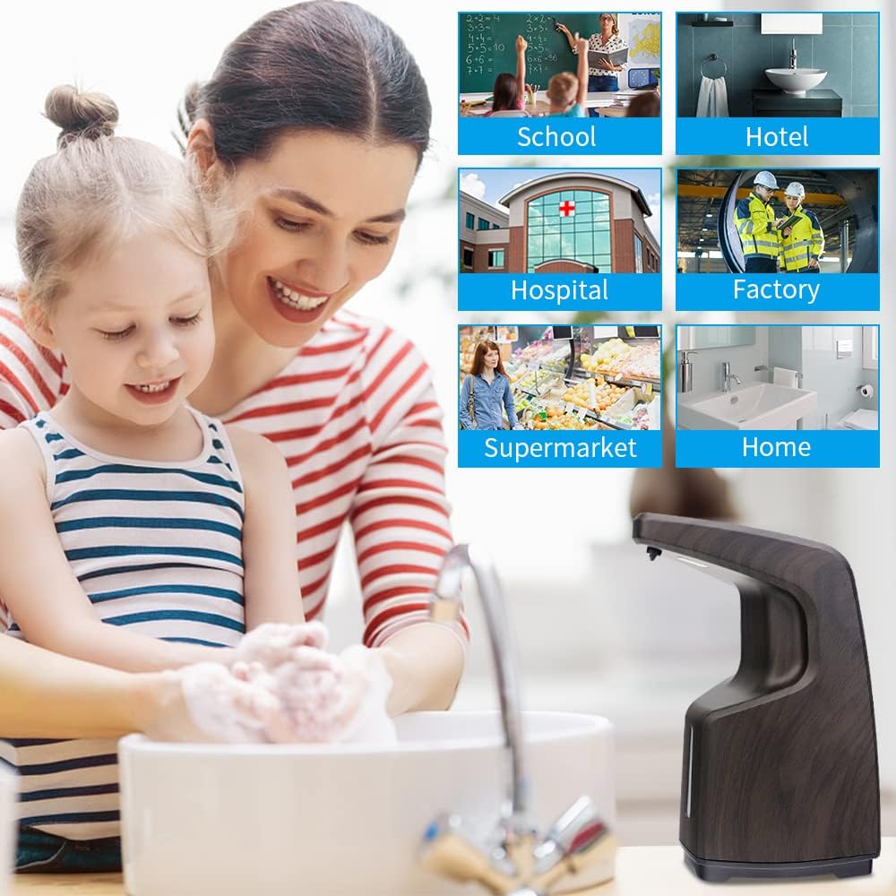 AFMAT Automatic Soap Dispenser, Hand Sanitizer Dispenser Foaming, Touchless Foam Soap Dispenser Battery Operated for Home Kitchen Bathroom, w/Adjustable Volume, 15.2 oz /450ml-Wood Grain