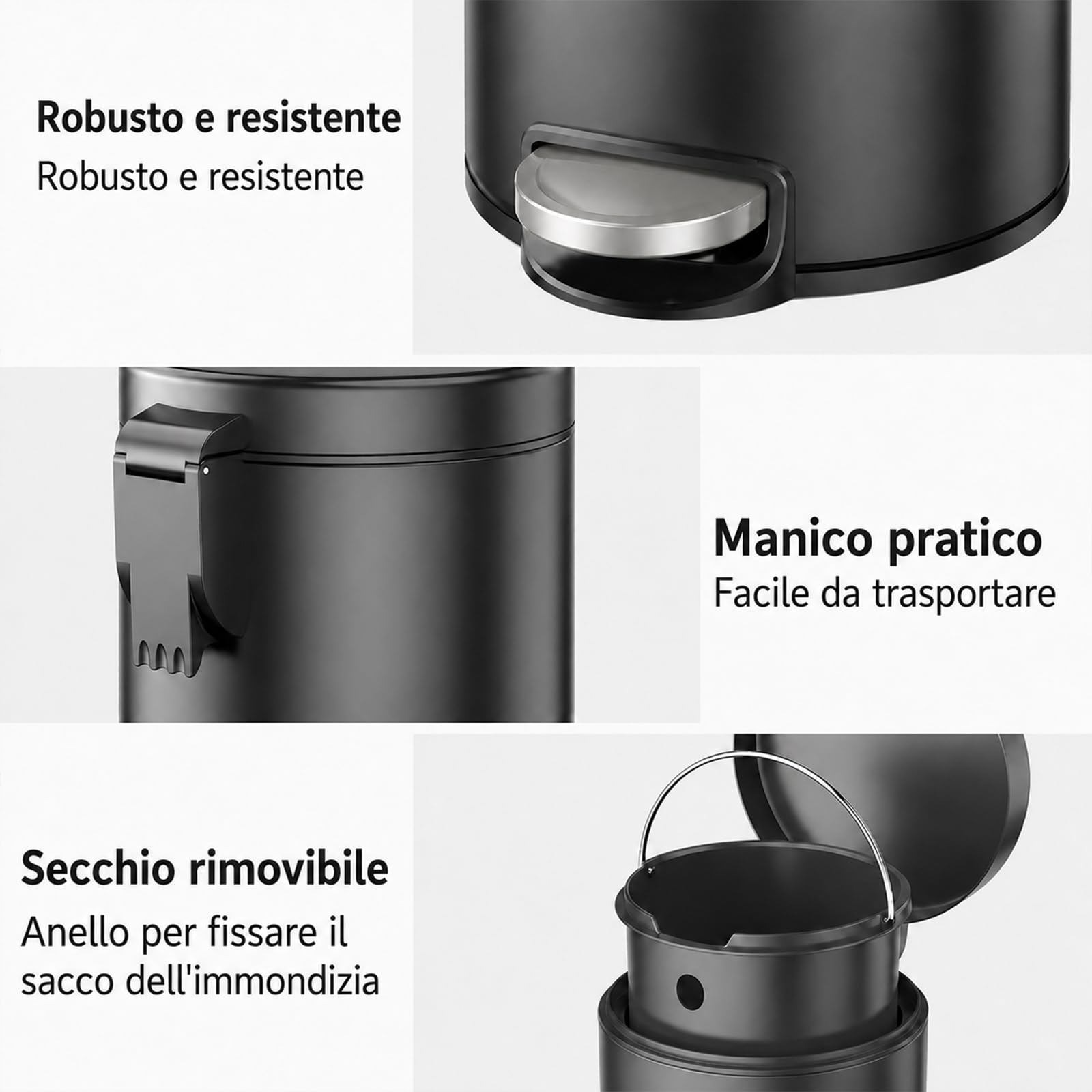 mVm Pattumiera Rotonda in Acciaio Inox con Pedale, Coperchio Bombato Soft Close, Secchio Interno Rimovibile, per Bagno e Cucina, 30L