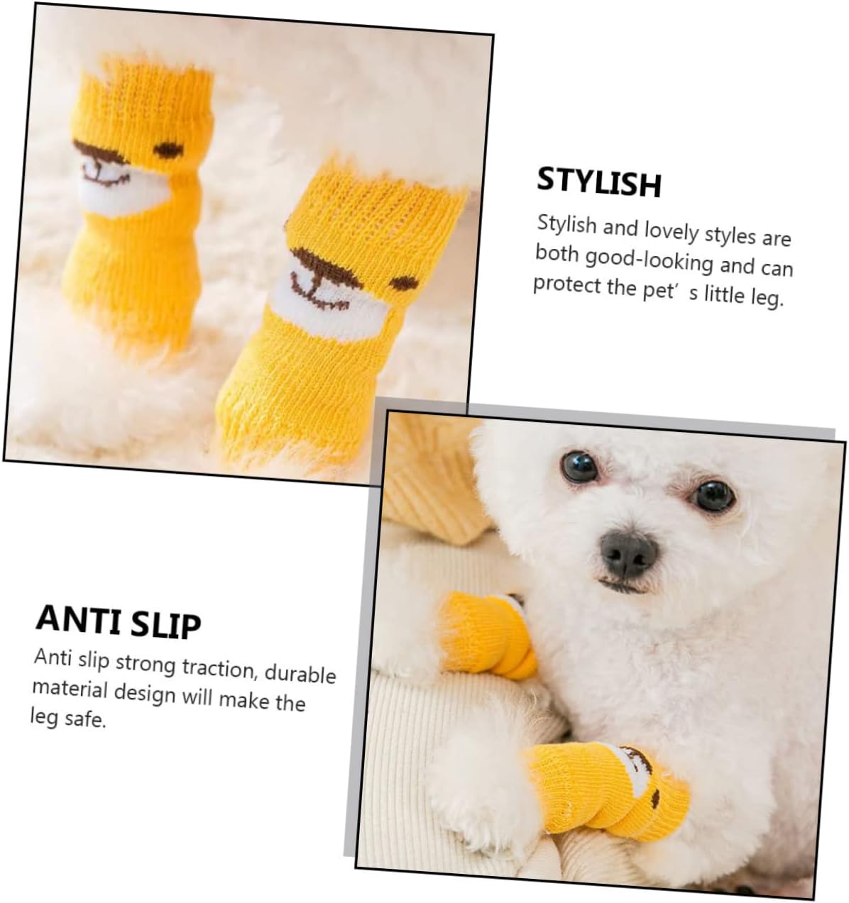 POPETPOP 8sets Comfortable Non-Skid Pet Dog Socks of Adorable Knee Protectors Yellow Warm and Joint Protectors for Use
