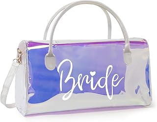 Bride Bag - Bride to Be Gifts for Bridal Shower, Neon Holographic Bride Beach Bag, Personalized for Engagement Honeymoon, Bachelorette Party Gift Bag