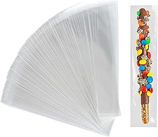 COOLAKE Clear Pretzel Bags - 200 Pcs 2x9.8 Inch Clear Self Sealing Cellophane Bags for Pretzel Rods, Ideal for Chocolate, Bakery, Cookies and Candies
