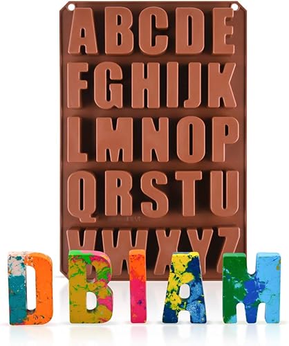 26 Cavities Large Letter Molds Silicone Alphabet Mold for Crayon, Resin, Chocolate, Candy, Wax, Cake Baking Decor (1)