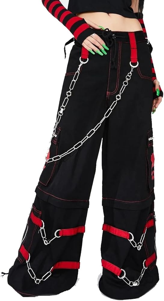 Gothic Bondage Black/Red Big Skull Women Pant Alternative Punk