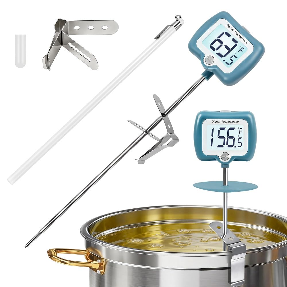 Candy Thermometer for Candy Making with Rotatable Large Display 10'' Long Probe,Digital Instant Read Candy Thermometer with Pot Clip,Candle Smoker, Oil Cooking (Blue)