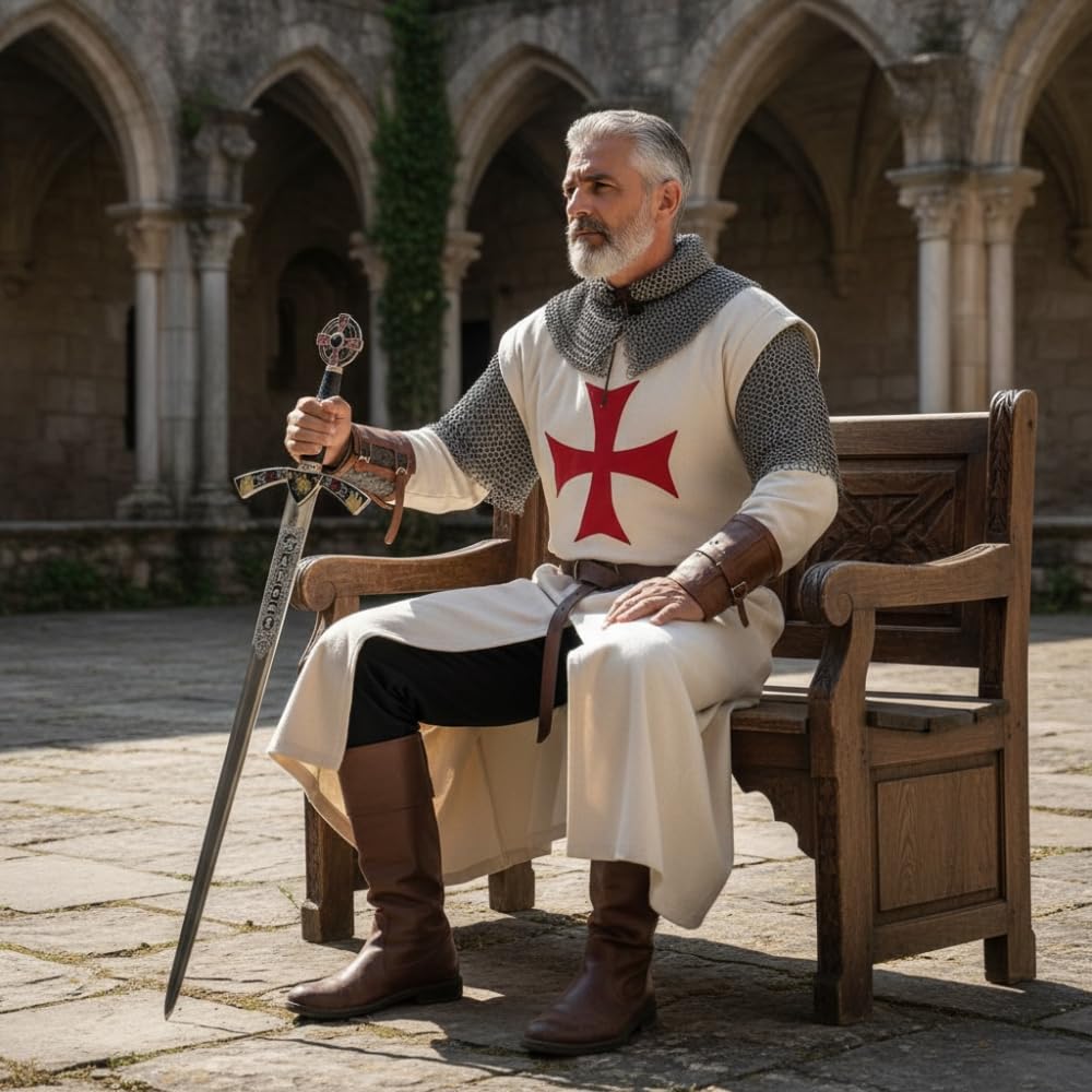 Schwert echt Metall Templerschwert 4112 100% handgefertigt in Toledo Spanien Dekoratives Schwert echt Metall Ritterschwert für Mittelalter zur Rekonstruktion oder als Geschenk