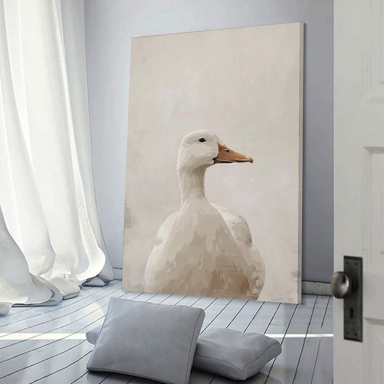 Junmoney Frame-Style-13 Elegant White Duck Portrait Wall Picture Print, 20X30inch(50X75cm), For New Homes, Bedrooms Or Workspaces, Thoughtful Wall Decor For Art Lovers