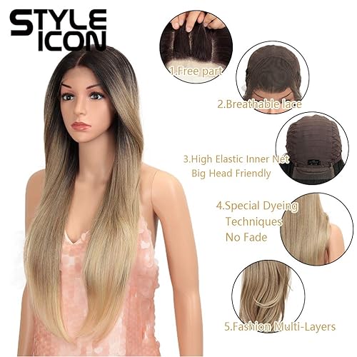 Miniatura 2 de Style Icon Easy-360 pelucas de encaje de 26, encaje en la parte frontal pelucas Ombre peluca sintética.