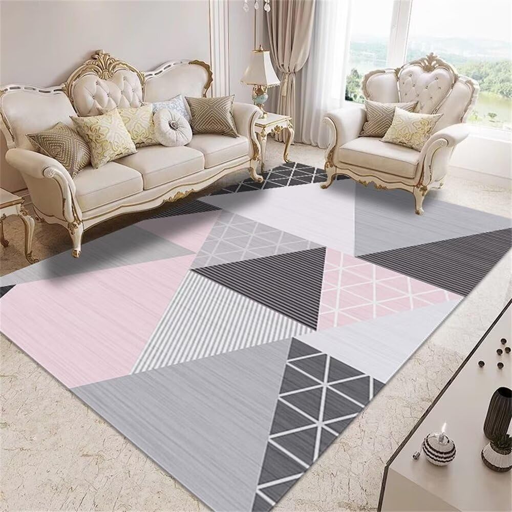 Tapis de jeu et d'éveil rose et gris lavable pour chambre d'enfant 60x120cm