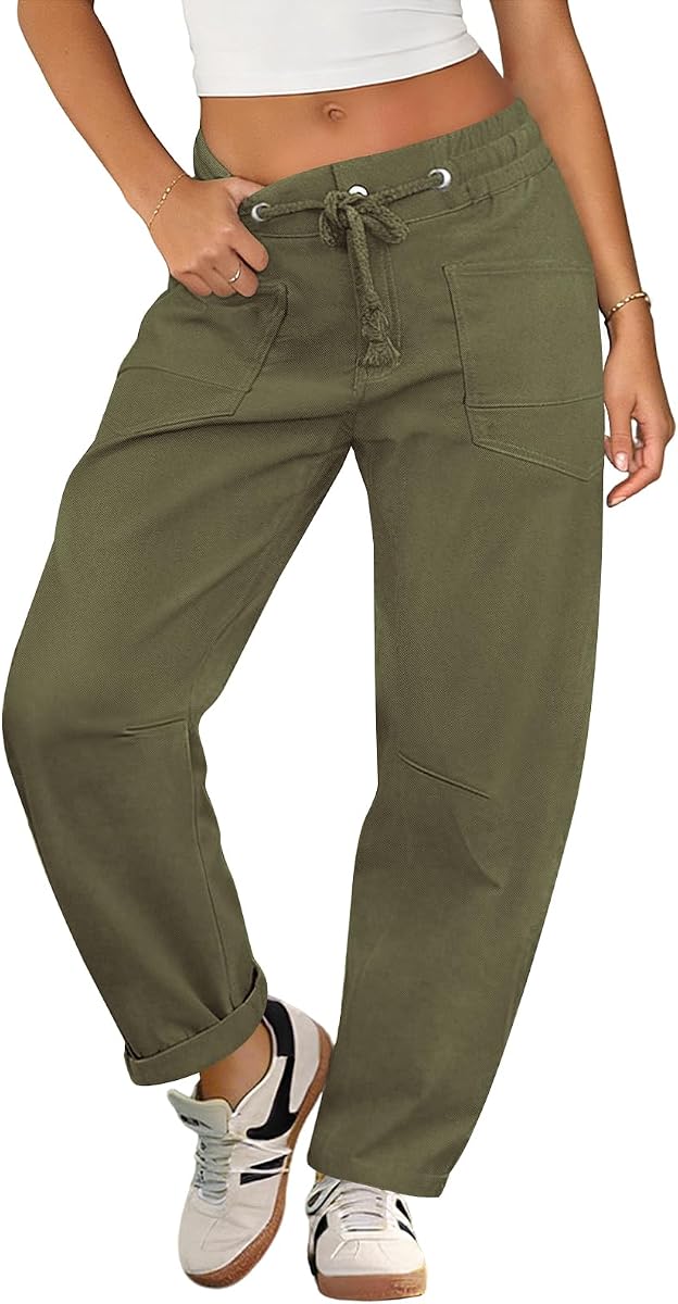 Women's Pants Low Rise Drawstring Barrel Pants