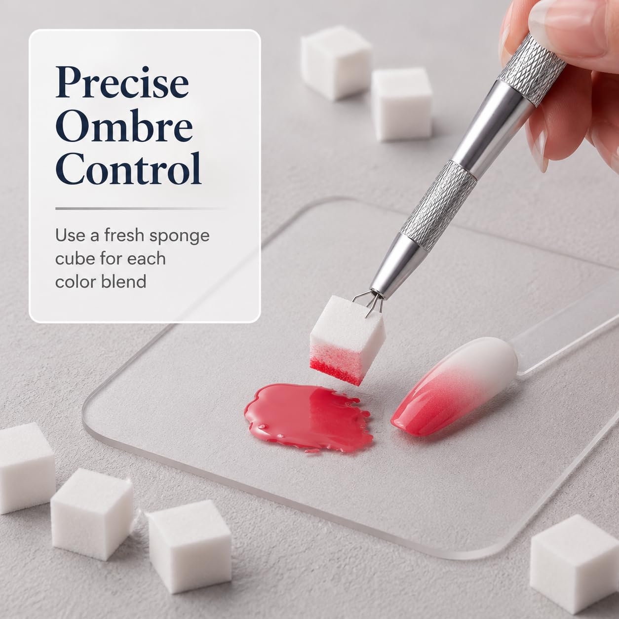Ombre Nail Art Sponge Set with Holding Pen – 200 Soft Sponges + 1 Grab Tool for Aura and Gradient Manicure