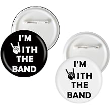 2 Pcs Im With The Band Button Pins, Rock Music Badge Pins, Rock and Roll Music Stain Brooch Button for Marching Band Themed Party Decorations