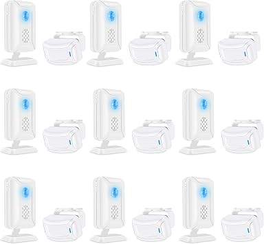 NineLeaf Door Entry Chime, Wireless Motion Sensor Door Bell with LED Light, Door Motion Sensor Chime,Adjustable Volume, Loud Speaker, for Home, Warehouse, Villa Security9PK
