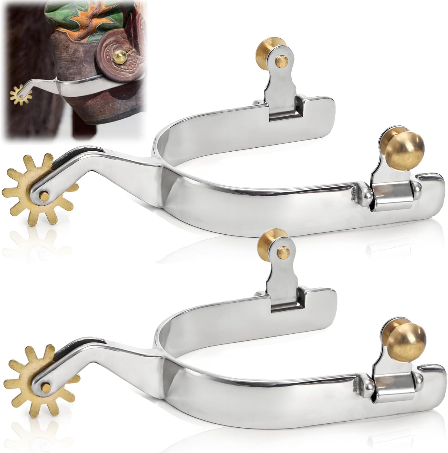 2 Pack Horse Spurs, Stainless Steel Stylish Boot Spurs with Gear Copper Rowels, Western Cowboy Equestrian Men Women Spur Horse Riding Accessories for Trail Riding, Horse Tack