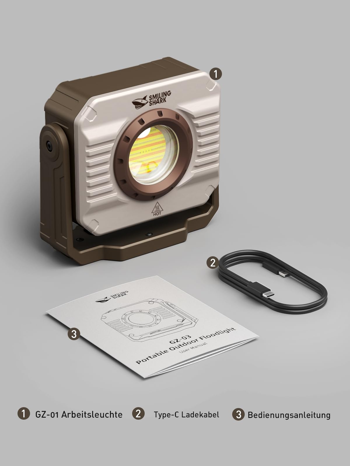 Smiling Shark Werkstatt Licht, 1200lm Tragbar Werkstattlicht 5000mAh Wiederaufladbare Dimmbar 3 Modu Licht 360°Drehbar Haken Kabellos LED Werkstattlampe mit Magnet für Working Reparatur Garage Camping
