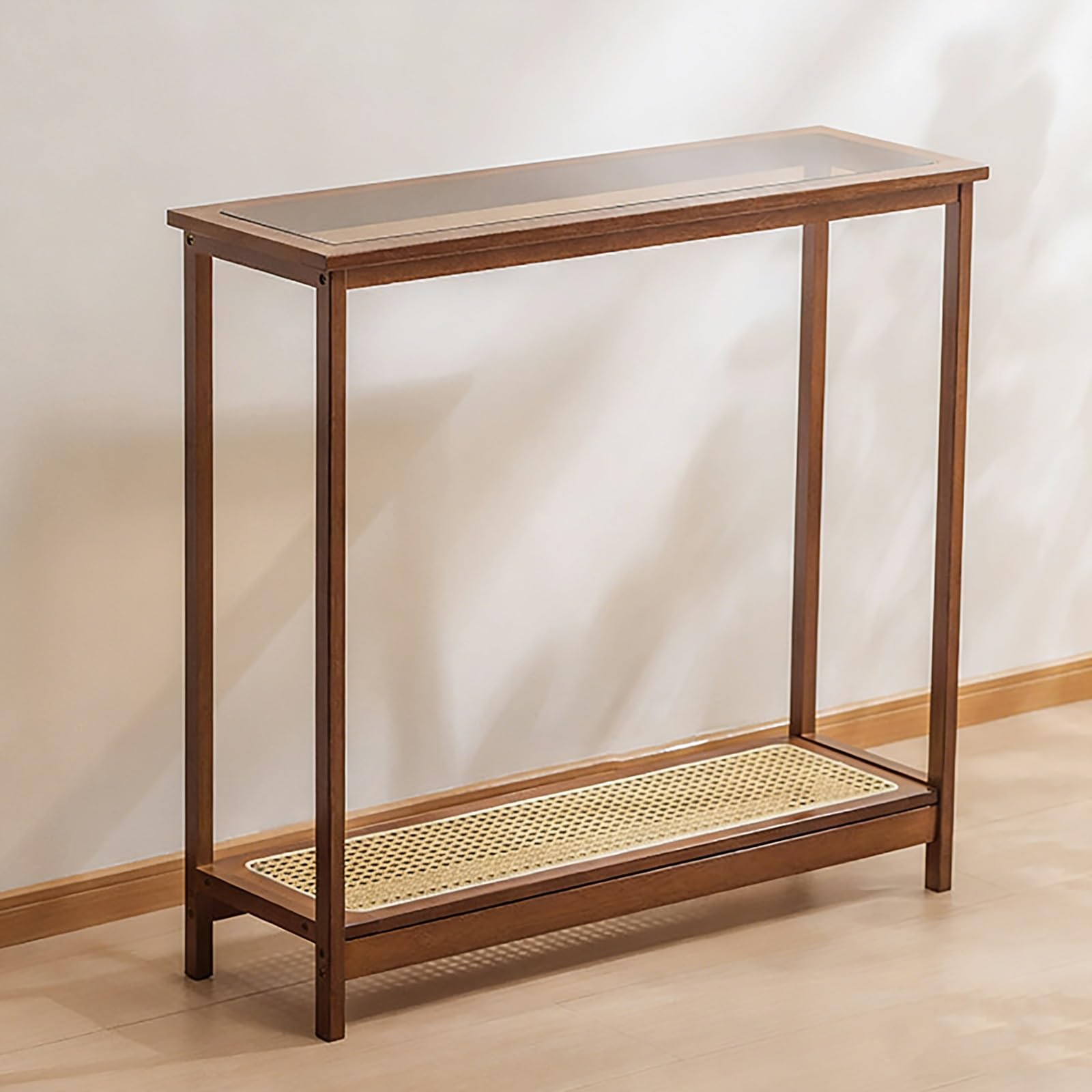 Mesa consola para entrada estrecha con estantes de almacenamiento activos