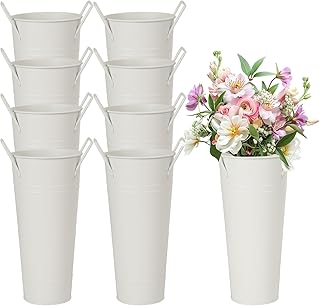 8 Pcs Flower Buckets and Galvanized Flower Bucket with Handles Flower Bucket Vases, 10