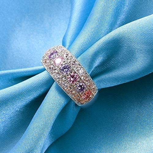 Female Small Pink Purple Rainbow Round Zircon Stone Engagement Ring for Women Stacking Ring(Red, Purple, Champagne,Olive Green,7)4