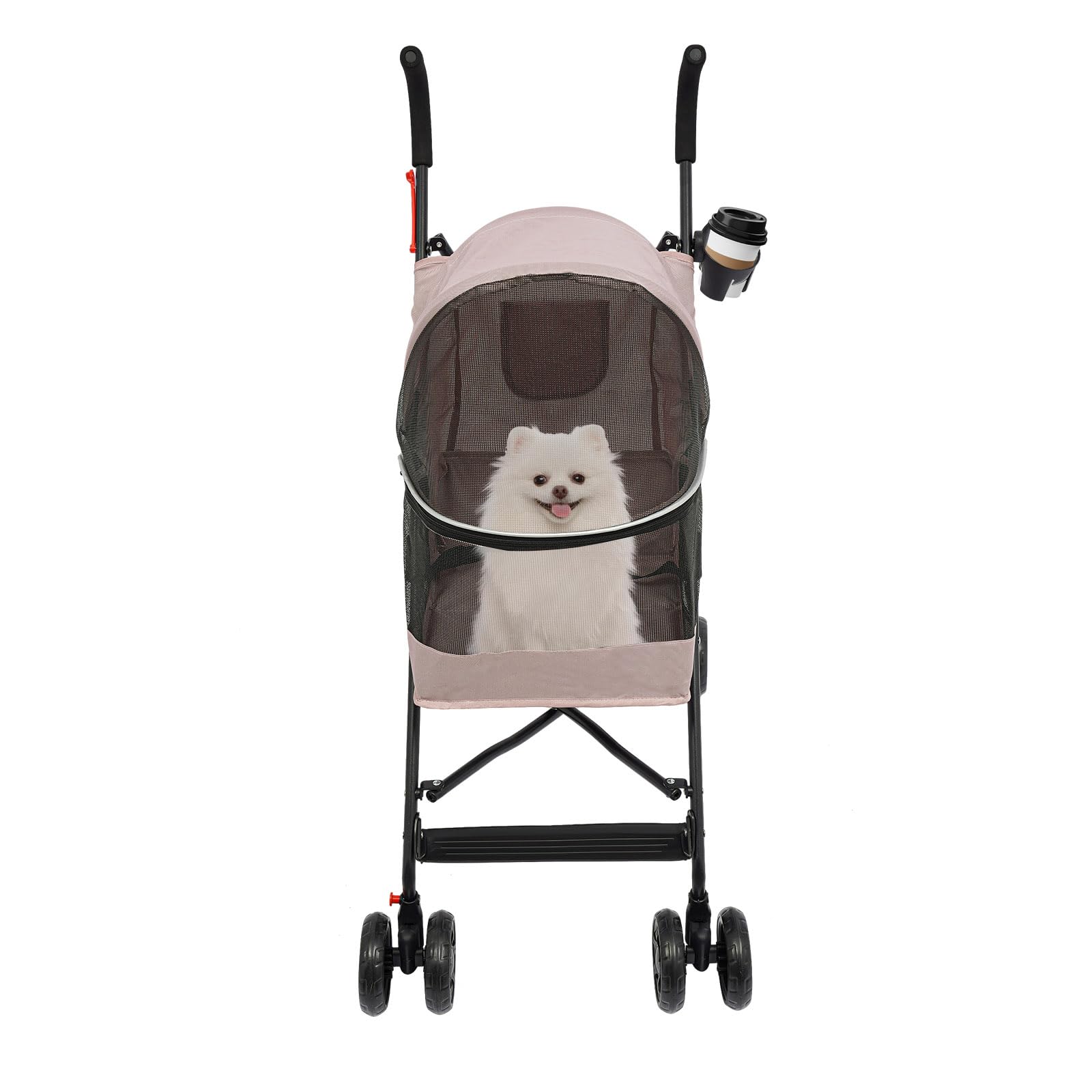 Pet Travel Stroller, Pet Stroller with 4 Wheels, Foldable Pet Travel Carrier, Large Wheels for Small & Medium-Sized Dogs Cats Up to 22 lbs, with Cup