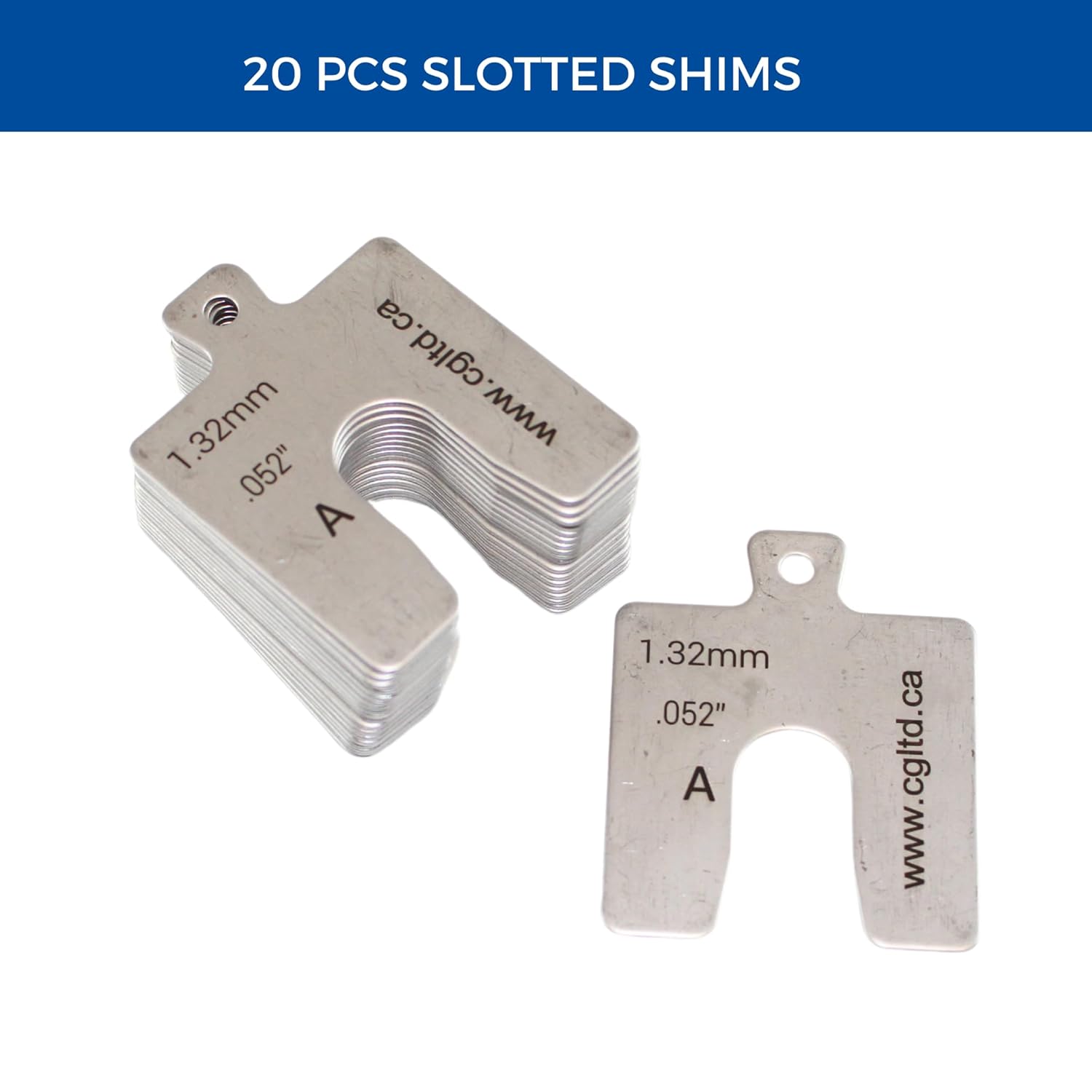 CGLTD Stainless Steel Slotted Shim Replacement Pack, Size A, 2" x 2" (Pack of 20 shims) (20, 0.050")