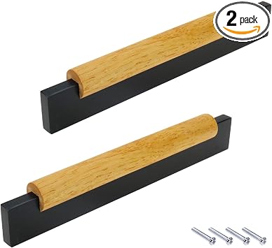 Mcredy Dresser Handles 6.3 Inch Hole Centers Black Wooden Cabinet Pulls for Cupboard Closet Doors Furniture Knobs, 2 Packs