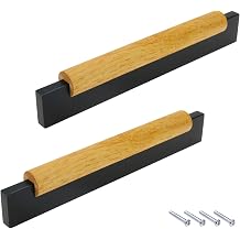 Mcredy Dresser Handles 6.3 Inch Hole Centers Black Wooden Cabinet Pulls for Cupboard Closet Doors Furniture Knobs, 2 Packs