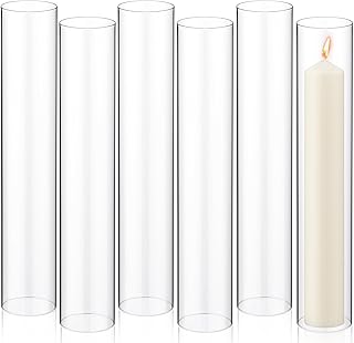 Yaomiao 6 Pcs Glass Hurricane Candle Holder Sleeve Open Ended Glass Bottomless Candle Cylinder Cover Hurricane Clear Chimney Shade Tube Cover for Baby Shower Wedding Party (2.5 x 14 Inch)