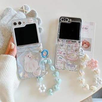Case for Samsung Galaxy Z Flip 6/Galaxy Z Flip 7 FE with Chain,Kawaii Cat Pattern Shockproof Protective Cover,Hard Phone Shell for Girls Women (Pink)