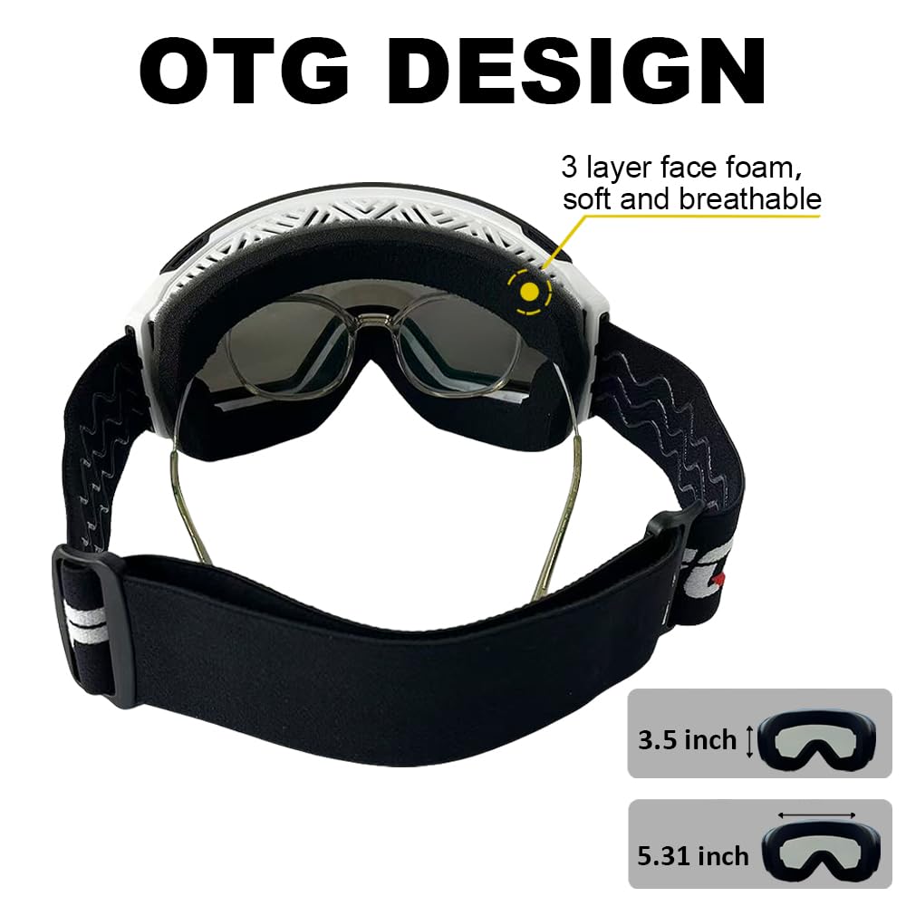 Occhiali da sci – Occhiali da snowboard OTG con anti-appannamento, sistema di cambio magnetico e protezione UV per motoslitte e skate