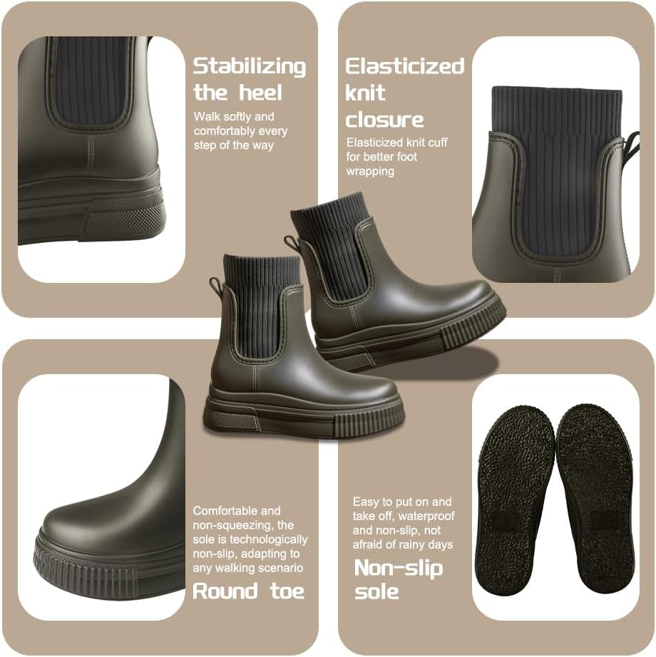 Women's Waterproof Chelsea Ankle Rain Boots, Slip-On Style, All-Weather Footwear (New Olive Green, US Footwear Size System, Adult, Women, Numeric, Wide, 11)