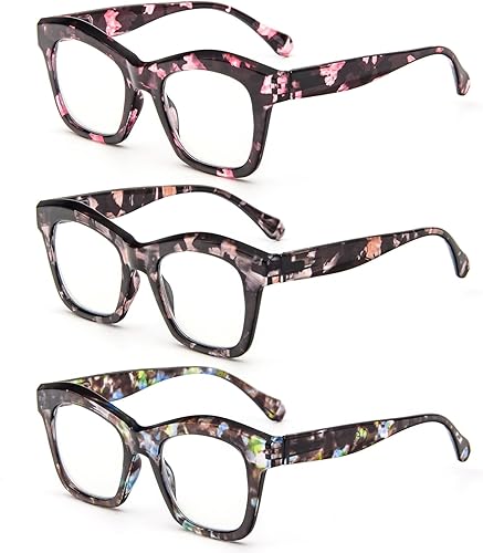 Miniatura 10 de KoKoBin Paquete de 3 lentes de lectura para mujer, estilo Oprah, bonitos, resistentes, con bloqueo de luz azul, lectores de bisagra de resorte