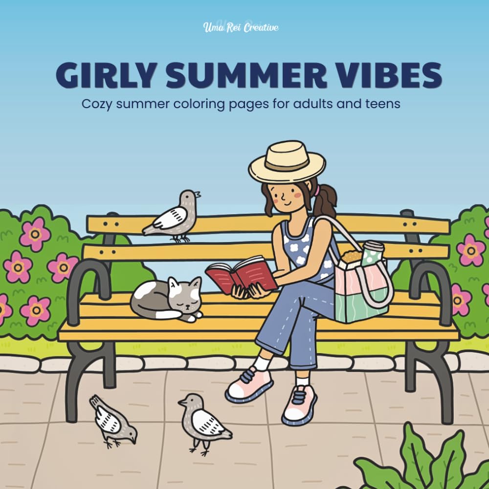 Girly Summer Vibes: Cute and Cozy Coloring Book for Adults and Teens