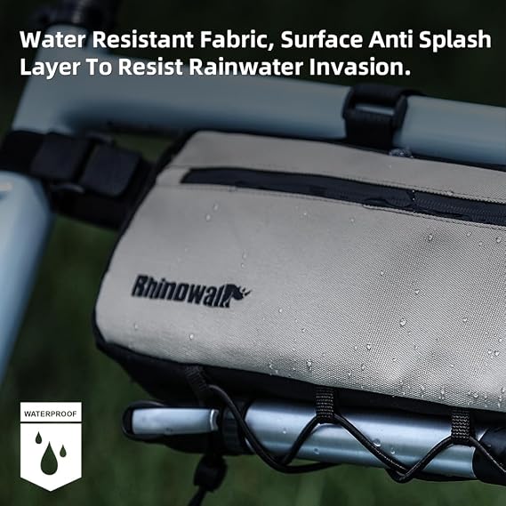 Rhinowalkライノウォーク バイクフレームバッグ 防水 バイク トライアングルバッグ 自転車 アンダートップチューブバッグ コーナーポーチ 収納バッグ サイクリングアクセサリー ベージュ、L 2.7L