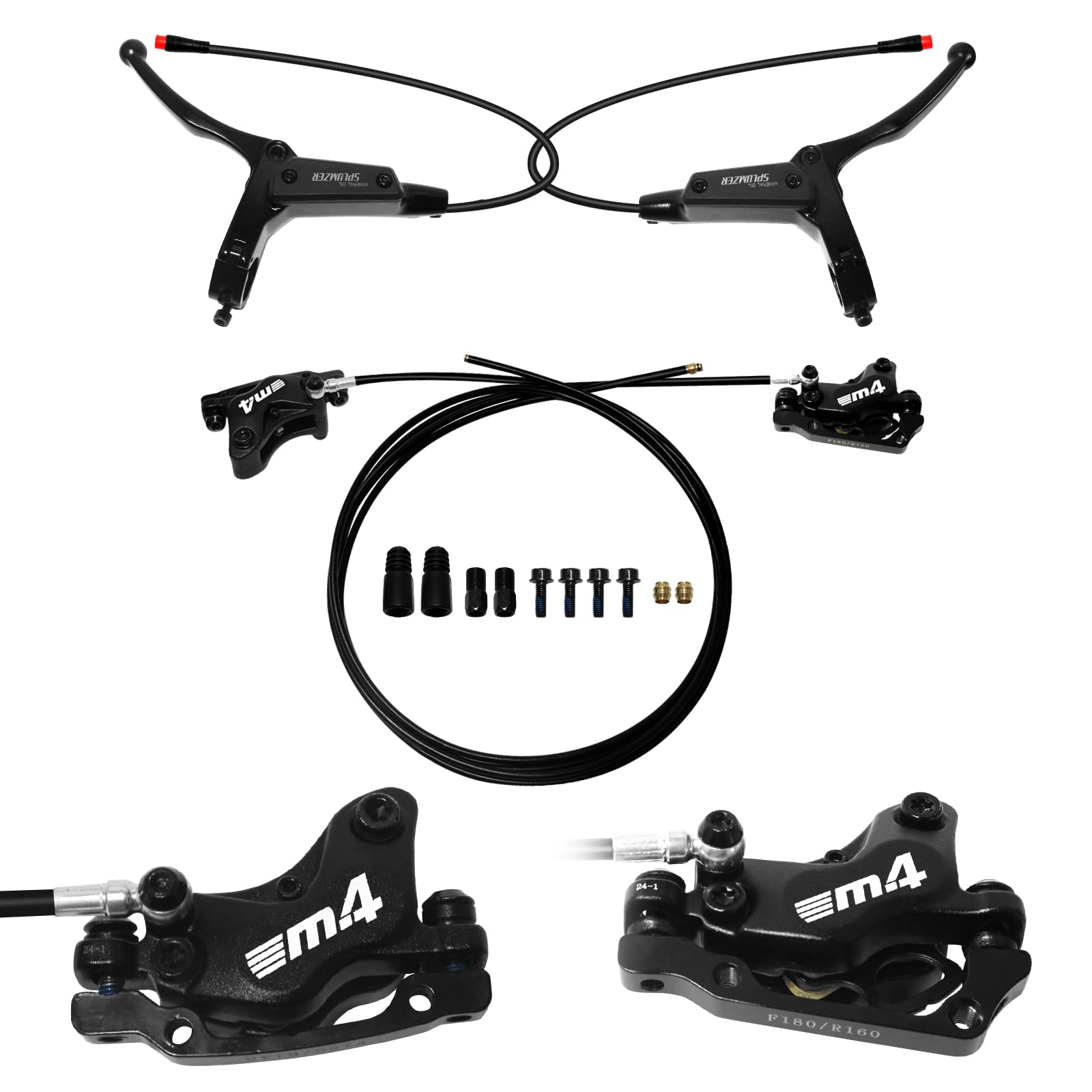 ZTZ Set di Freni Idraulici per eBike a 4 Pistoni, Freni a Disco Idraulici a 2 Pin per E-Bike, Kit di Freni Idraulici Pre-bilanciati con Adattatore di Montaggio, Ideale per eBike e Scooter Elettrici