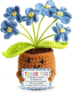 Blue Crocheted Forget-Me-Not Potted Plant Gifts,Crochet Flowers Desk Buddy | Thank You for Being a Part of My Journey Emotional Support Plant Appreciation Thank You Gifts for Teacher Mentor Coach