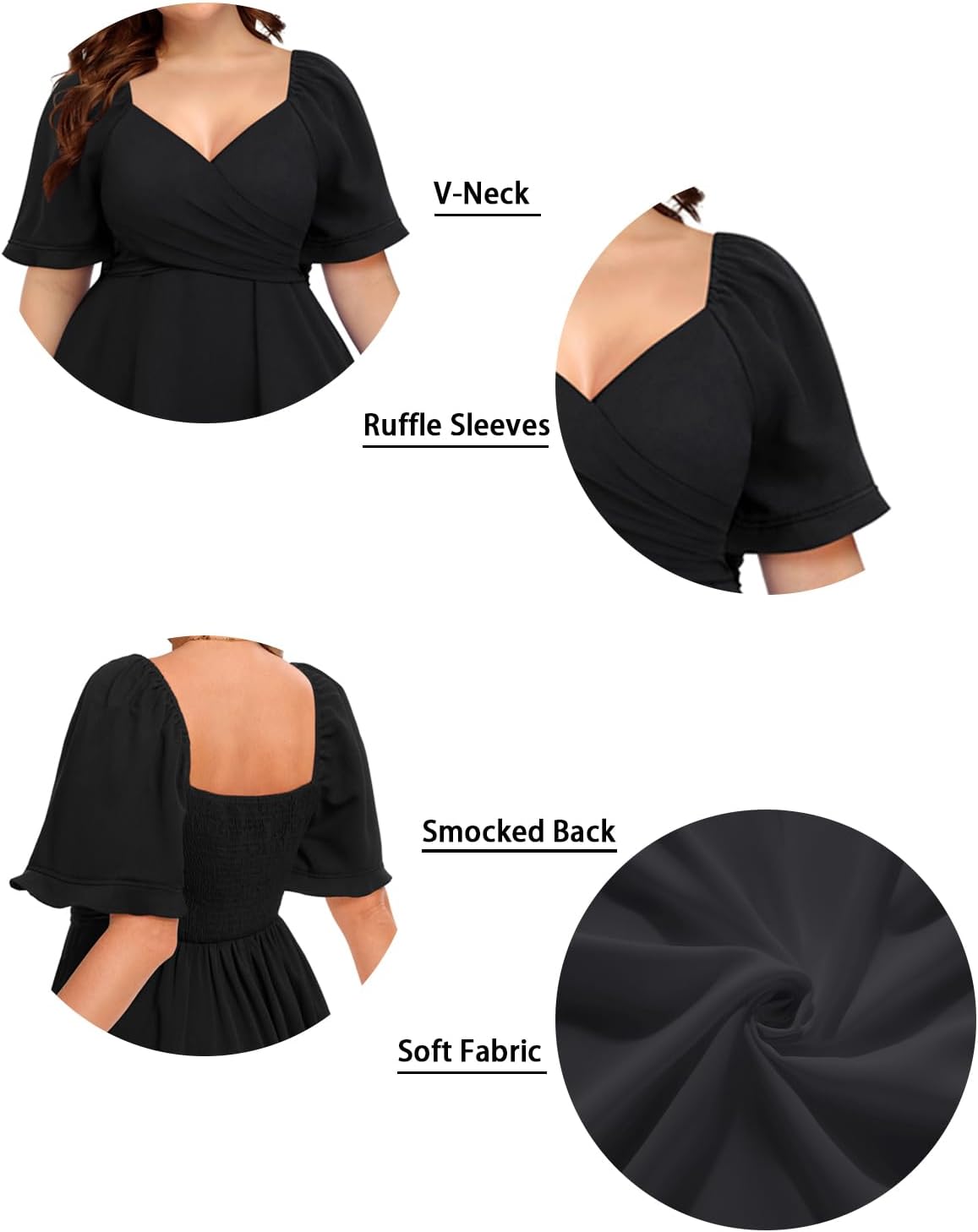 Pinup Fashion Women Graduation Dress Plus Size - Wedding Guest Summer Wrap V Neck Ruffle Knee Length Dresses - Image 6