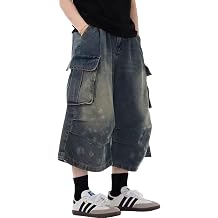 FCOOLYEET Mens Camo Jeans Shorts Y2k Baggy Long Jorts Camouflage Denim Cargo Shorts for Men
