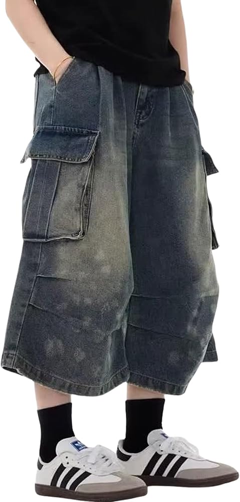 Y2k Baggy Jean Shorts Women Grunge Cargo Jorts Long Bermuda Short