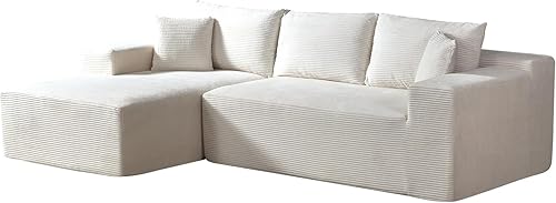 Miniatura 6 de Ridge - Sofá convertible de pana en forma de L de 2 piezas en caja con almohadas, sofá modular de 3 plazas, muebles de sala de estar comprimidos