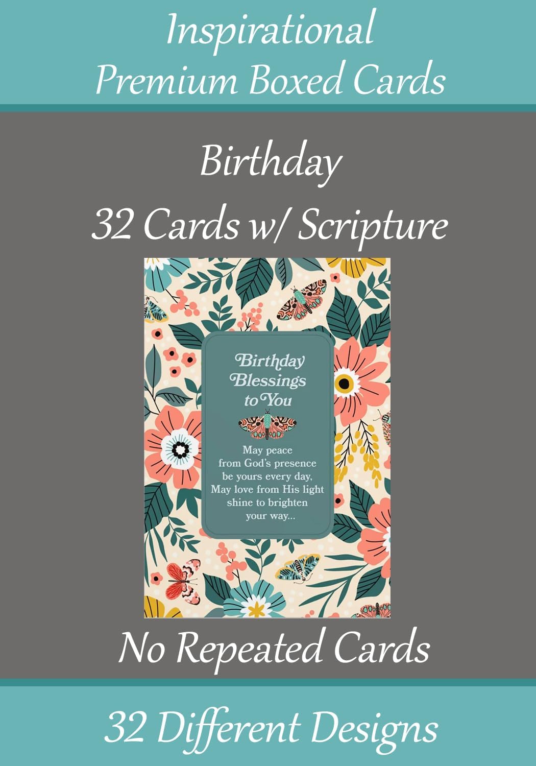 Birthday Cards ~ No Repeated Designs~ 32 Cards and Designs ~ Christian/Religious Greeting Card Assortment #1 ~ Scripture in every card ~ Envelopes Included